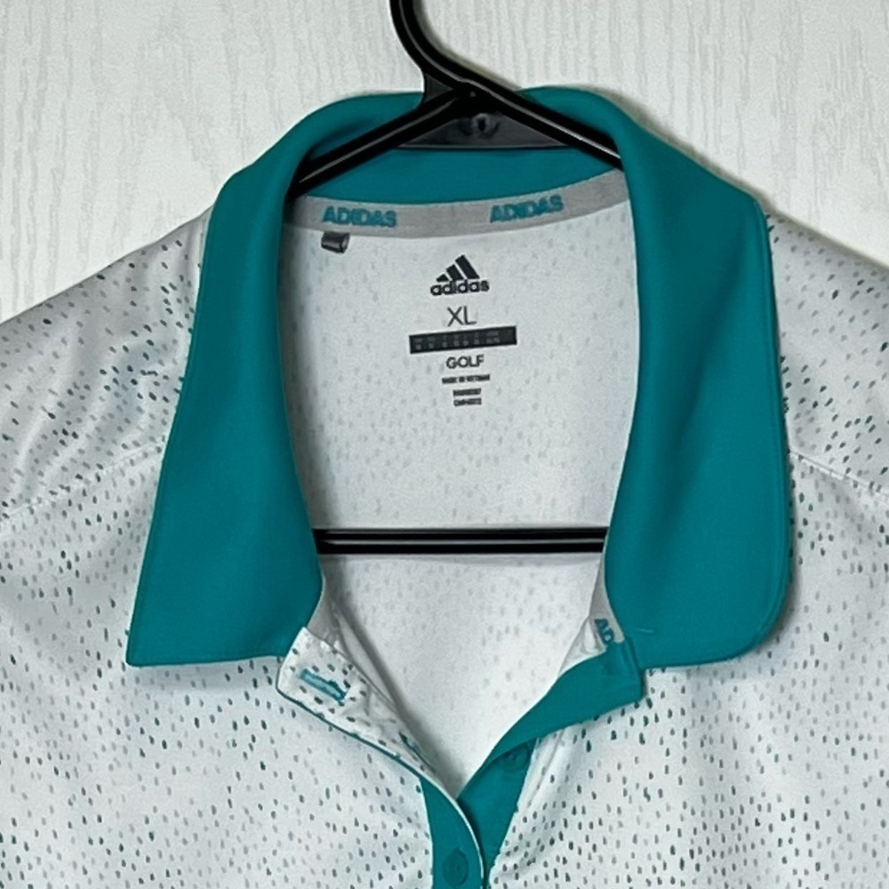 Adidas Women’s Golf Sleeveless Polo Shirt White Turquoise Green Size XL - Picture 9 of 10